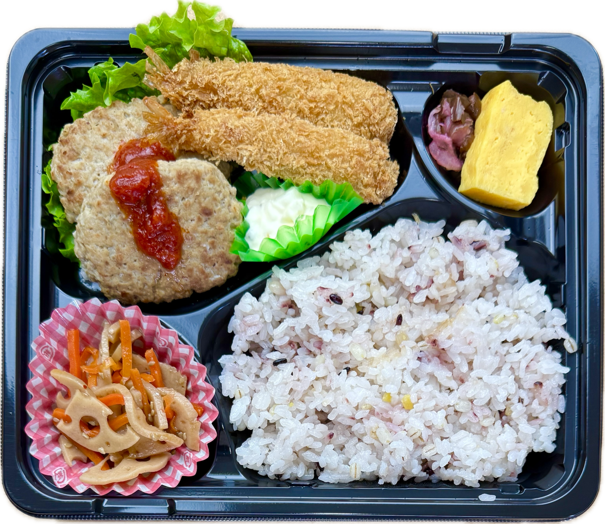 ハンバーグとエビフライ弁当